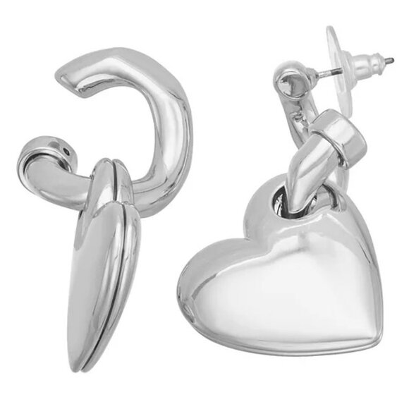 VERA WANG Romantic Silver Puffy Heart Curved Hoop Drop Earrings**NEW! - Picture 2 of 3